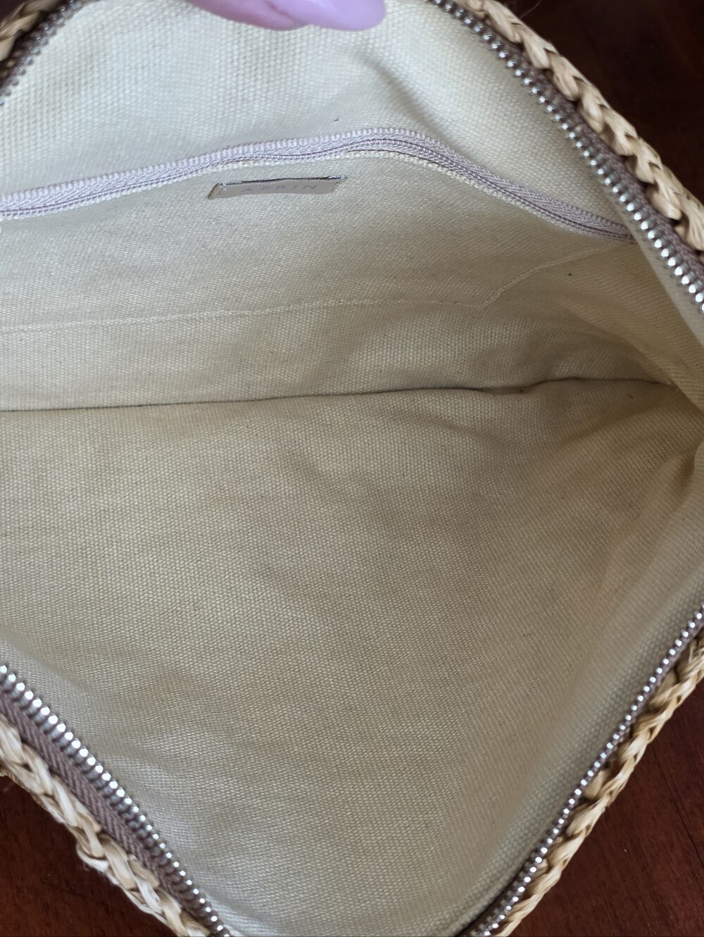 AERIN Allegra Raffia Pouch Tan Woven Chevron Clutch Bag - Picture 12 of 15